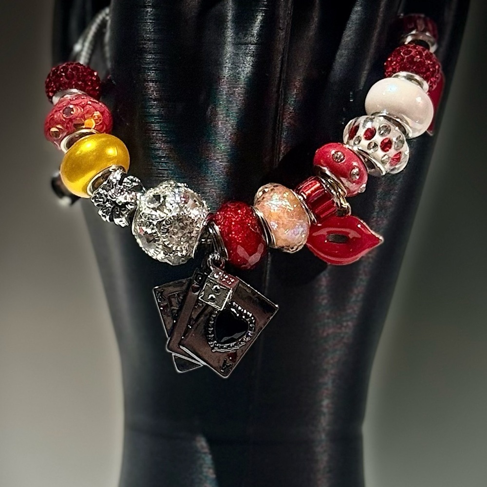 Elegant Red and Silver Ace Charm Bracelet - Picture 1 of 6